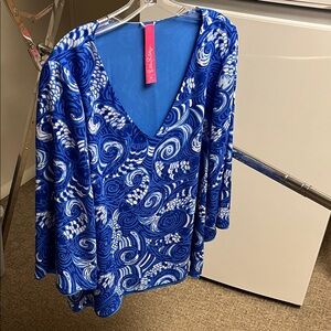 Blue and White Reversible Blouse